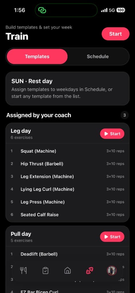 Weekly check-in with progress photo uploads